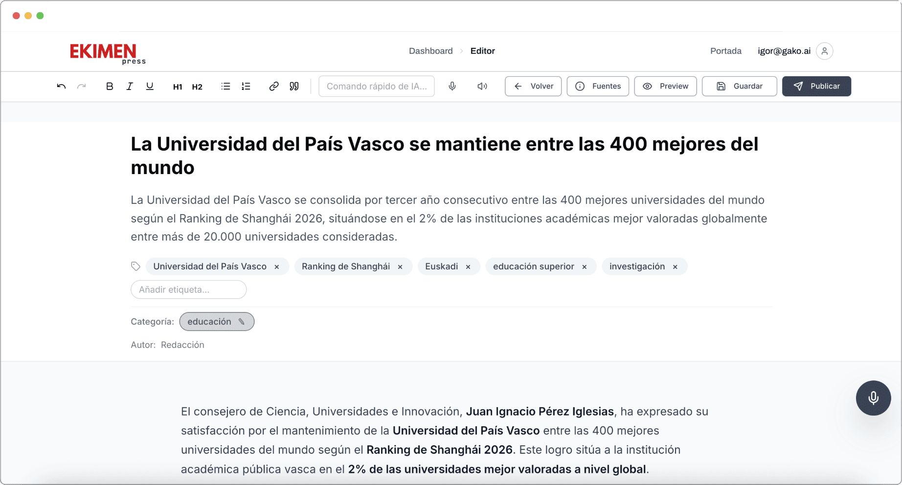 Redacción de noticias